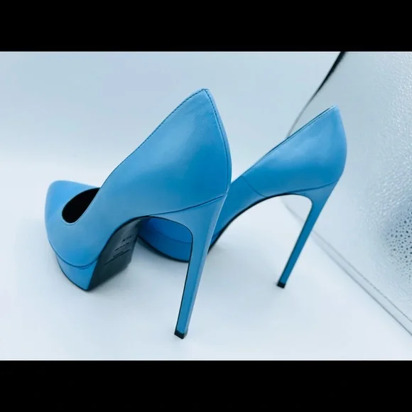 Yve Saint Laurent Platform 5 inch heels Powder Blue size 35.5  in leather - Picture 4 of 6